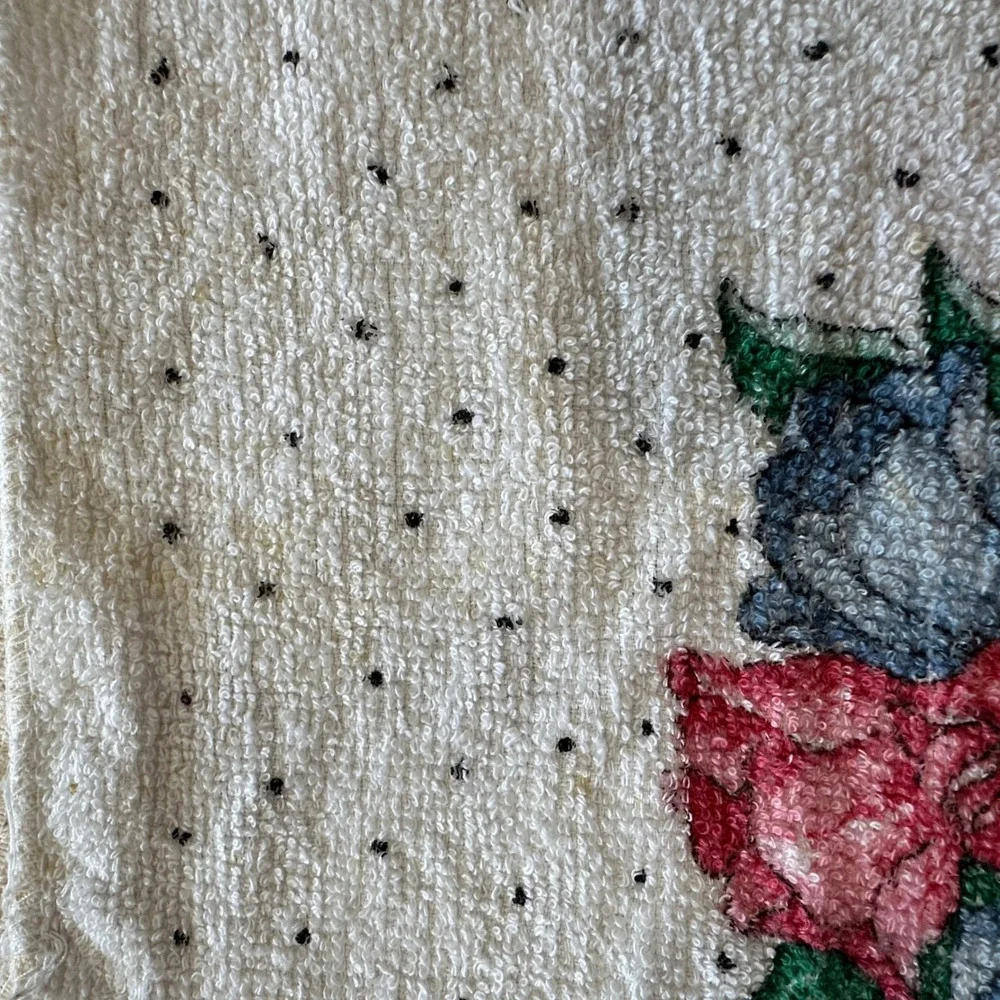 Vintage‎ Royal Terry B&D Floral Rose Basket Cotton Washcloth White Pink Blue